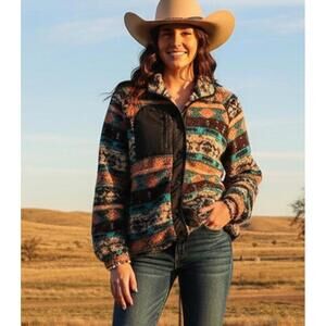 Tribal Patterned Fleece Jacket with pockets Size small